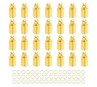 sourcing map 100Pcs Leather Cord End Caps, 3.5mm ID Tassel Barrel End Caps with Jump Rings for Jewelry Making Findings DIY Bracelet Necklace, Gold Tone