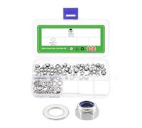 sourcing map 100Pcs M5 x 0.8 Nylon Insert Hex Lock Nut Kit, 304 Stainless Steel Lock Nuts with M5x10x1mm Flat Washers Self Tight Hex Lock Nuts, Silver&Blue