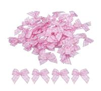 sourcing map 100Pcs Mini Gingham Ribbon Bow 1" Checkered Fabric Satin Ribbon Bows for Craft DIY Hair Bow Sewing Wedding Birthday Party Pink and White