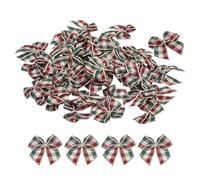 sourcing map 100Pcs Mini Gingham Ribbon Bow 1" Checkered Fabric Satin Ribbon Bows for Craft DIY Hair Bow Sewing Wedding Birthday Party Dark Red Green Cream
