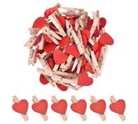 sourcing map 100Pcs Mini Heart Photo Clips, 3cm Wooden Clothespins for Pictures Small Clothes Pins for Hanging Memo Card DIY Crafts Paper Photo Postcard Wedding Display, Red