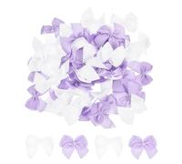 sourcing map 100Pcs Mini Ribbon Bow 1" Mini Fabric Satin Ribbon Flower Bows for Craft DIY Sewing Wedding Birthday Party White & Purple