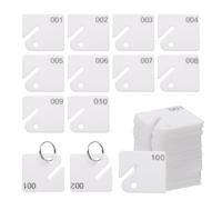 sourcing map 100Pcs Number Tags 1-100, 1.5" Plastic Hanging Slotted Key Tags with Rings White Square Hanging Tag Numbered Keychains for Dormitory Keys House Lockers Cabinets Boxes Lockers
