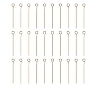 sourcing map 100pcs Open Eye Head Pins 1.18" 30mm Mini Metal Wire Eye Pins Beading Small Needles Bulk for Earring Pendant Necklace Bracelet Charm Jewelry Making Findings, Champagne Gold
