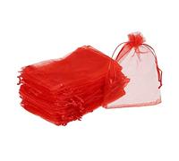 sourcing map 100pcs Organza Bags 10x15cm Drawstring Favor Pouches Sheer Mesh Bag for Gift Jewelry Wedding Party Christmas Candy Red