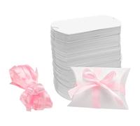 sourcing map 100Pcs Pillow Boxes 3.5 x 2.8 x 1 Inch Gift Boxes with Ribbons, Presents Paper Candy Favor Boxes for Gift Wrap Wedding Birthday Party, White