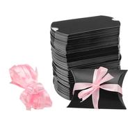 sourcing map 100Pcs Pillow Boxes 3.5 x 2.8 x 1 Inch Gift Boxes with Ribbons, Presents Paper Candy Favor Boxes for Gift Wrap Wedding Birthday Party, Black