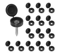 sourcing map 100pcs Plastic Hinged Screw Cover Caps 5.7mm / 0.22" Shutter Screw Caps Fold Snap Washer Covers for Windows Outside Railings Furniture, Black