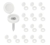 sourcing map 100pcs Plastic Hinged Screw Cover Caps 5.9mm / 0.23" Shutter Screw Caps Fold Snap Washer Covers for Windows Outside Railings Furniture, White