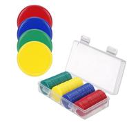 sourcing map 100Pcs Plastic Poker Chips, 25mm Blank Mini Bingo Chips Learning Counters Disks Markers Opaque Game Tokens with Storage Box for Game Math Counting Tokens, Green/Red/Yellow/Blue
