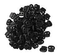 sourcing map 100pcs Plastic Spring Cord Locks Stopper Double Hole Toggle Fastener Rope End for Drawstring Clothes, Shoelaces, Bags, Tie-Downs, Black