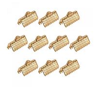 sourcing map 100Pcs Ribbon Crimp Clamp Ends, 10mm Bookmark Pinch Cord End Clasps for DIY Craft Making, Light Golden