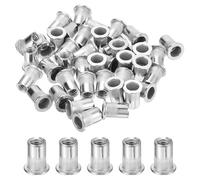 sourcing map 100Pcs Rivet Nuts Flat Head, 1/4"-20 Stainless Steel 304 Thread Insert Nuts Knurled Body