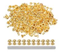 sourcing map 100pcs Round Dome Leather Rivets 4mm Leather Rivets Rapid Punk Spikes Leathercraft Decoration with Hole Punch for Rock Nailheads Clothing Belts Bags Shoes, Gold