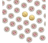 sourcing map 100pcs Sew on Rhinestones, 10mm Flower Claw Rhinestones Crystal Glass Metal Base Sewing Gems Buttons for Sewing Accessories Clothes Shoes Earring Belt Crafts, Pink