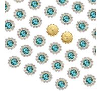 sourcing map 100pcs Sew on Rhinestones, 10mm Flower Claw Rhinestones Crystal Glass Metal Base Sewing Gems Buttons for Sewing Accessories Clothes Shoes Earring Belt Crafts, Lake Blue