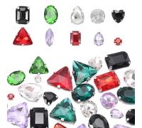 sourcing map 100Pcs Sew on Rhinestones, 7-18mm Mixed Shapes Flatback Glass Crystal Sewing Gems with Silver Claw Prong Setting for Crafts Clothing Shoes Accessories, Green Tone(Style 1)
