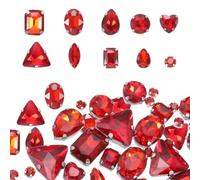 sourcing map 100Pcs Sew on Rhinestones, 7-18mm Mixed Shapes Flatback Glass Crystal Sewing Gems with Silver Claw Prong Setting for Crafts Clothing Shoes Accessories, Red(Style 1)