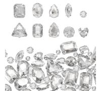 sourcing map 100Pcs Sew on Rhinestones, 7-18mm Mixed Shapes Flatback Glass Crystal Sewing Gems with Silver Claw Prong Setting for Crafts Clothing Shoes Accessories, White(Style 1)