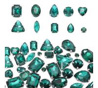 sourcing map 100Pcs Sew on Rhinestones, 7-18mm Mixed Shapes Flatback Glass Crystal Sewing Gems with Silver Claw Prong Setting for Crafts Clothing Shoes Accessories, Green(Style 1)
