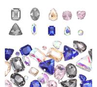 sourcing map 100Pcs Sew on Rhinestones, 7-18mm Mixed Shapes Flatback Glass Crystal Sewing Gems with Silver Claw Prong Setting for Crafts Clothing Shoes Accessories, Blue Tone(Style 1)