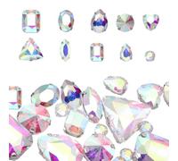 sourcing map 100Pcs Sew on Rhinestones, 7-18mm Mixed Shapes Flatback Glass Crystal Sewing Gems with Silver Claw Prong Setting for Crafts Clothing Shoes Accessories, AB Color(Style 1)