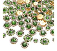 sourcing map 100Pcs Sew on Rhinestones 8mm 10mm 12mm 14mm Crystals Glass Sewing Flower Claw Metal Base for Clothes Shoes Earring Belt Crafts, Light Green