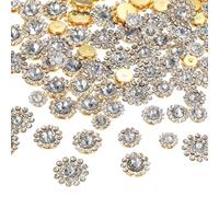 sourcing map 100Pcs Sew on Rhinestones 8mm 10mm 12mm 14mm Crystals Glass Sewing Flower Claw Metal Base for Clothes Shoes Earring Belt Crafts, Clear White