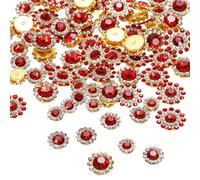 sourcing map 100Pcs Sew on Rhinestones 8mm 10mm 12mm 14mm Crystals Glass Sewing Flower Claw Metal Base for Clothes Shoes Earring Belt Crafts, Red