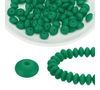 sourcing map 100Pcs Silicone Beads 12mm Lentil Rubber Focal Beads Bulk for Pens Keychain Bracelet Necklace DIY Crafts Making, Christmas Green