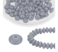 sourcing map 100Pcs Silicone Beads 12mm Lentil Rubber Focal Beads Bulk for Pens Keychain Bracelet Necklace DIY Crafts Making, Light Gray