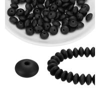 sourcing map 100Pcs Silicone Beads 12mm Lentil Rubber Focal Beads Bulk for Pens Keychain Bracelet Necklace DIY Crafts Making, Black