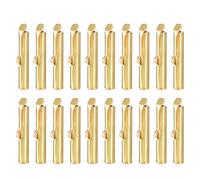 sourcing map 100Pcs Slide on End Clasps, 20mm Tube Ball Bead Slider Crimp Ends for Multi-Strand DIY Craft Making, Light Golden