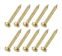 sourcing map 100Pcs Small Hardware Nails, 1.2 x 12mm Brass Round Head Nail Common Finishing Nail for Household Woodworking Picture Hanging DIY Projects, Gold