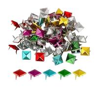 sourcing map 100Pcs Square Pyramid Rivets, 12mm Two-Jaw Studs Spikes, Copper Punk Rock Nailhead Spots for Clothing Bag Leather Shoes (5 Colors)