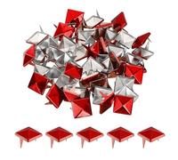 sourcing map 100Pcs Square Pyramid Rivets, 12mm Two-Jaw Studs Spikes, Copper Punk Rock Nailhead Spots for Clothing Bag Leather Shoes (Red)
