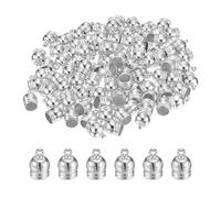 sourcing map 100Pcs Tassel Cord End Caps, 8.8mm Glue in Leather Barrel Connectors for DIY Making Bracelets Pendant, Silver White