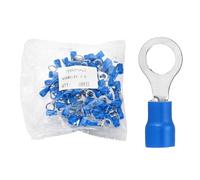 sourcing map 100pcs Terminals Ring Connectors #1/4" Tinned Copper Insulated Ring Crimp Terminals 16-14 Gauge for Electrical Industrial Chemical Project, Blue