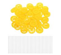 sourcing map 100pcs Toy Car Wheels, 40mmx10mm Plastic Roll and 2mmx100mm Shaft Round Rod Axles for DIY RC Car Truck Boat Helicopter Model Part, Yellow