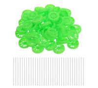 sourcing map 100pcs Toy Car Wheels, 40mmx10mm Plastic Roll and 2mmx100mm Shaft Round Rod Axles for DIY RC Car Truck Boat Helicopter Model Part, Green