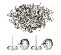 sourcing map 100Pcs Upholstery Tacks, 7/16" x 11/16" Vintage Flower Head Furniture Upholstery Nails Decorative Thumb Tacks Pins for Sofa Chair Bed, Silver