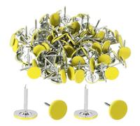sourcing map 100Pcs Upholstery Thumb Tacks, 7/16" x 9/16" Flat Head Upholstery Push Pins Decorative Nails for Wood Wall Furniture, Light Yellow
