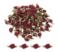 sourcing map 100pcs Wine Red Ribbon Roses 5/8" x1-3/16 Mini Roses for Crafts Little Satin Bows Roses Artificial Flowers