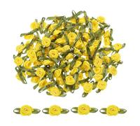Sourcing Map 100pcs Yellow Polyester Ribbon Roses, 5/8" x1-3/16" Mini Roses for Crafts, Occasion: Various, Style: Floral, Solid, Simple
