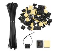 sourcing map 100Set Cable Tie Zip Self Adhesive Mounts Set 6 Inch Nylon Cable Tie Mount Base Holder with Sticky Pads for Home, Office, Garden, Workshop, Black