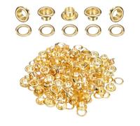 sourcing map 100Set Grommets Eyelets 6mm 1/4 Inch Brass Eyelets Kit with Washers for Fabric Curtain Tarps Leather Belt Shoes Bag DIY, Gold