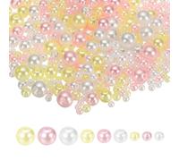 sourcing map 1064PCS Pearl Beads for Jewelry Making, 4/5/6/8/10mm Small Round Pearl Beads with Holes for Craft Bracelet Necklaces Vase Filler, Yellow/Pink Colors