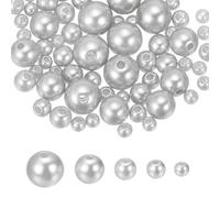 sourcing map 1064PCS Pearl Beads for Jewelry Making, 4/5/6/8/10mm Small Round Pearl Beads with Holes for Craft Bracelet Necklaces Vase Filler, Light Silver Grey