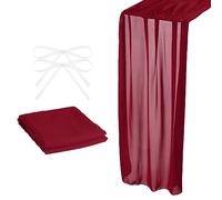 sourcing map 10Ft Chiffon Table Runner, 28 x 120 Inch Rustic Gauze Table Runner Sheer Wedding Table Runner for Wedding Bridal Party Table Decorations, Wine Red