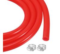 sourcing map 10ft Silicone Rubber Tubing 4mm x 6.4mm Plastic Tube Flexible Air Hose for Brewing, Wine Making, Pump Siphon, 1/4" OD, with 2pcs Clamps, Red